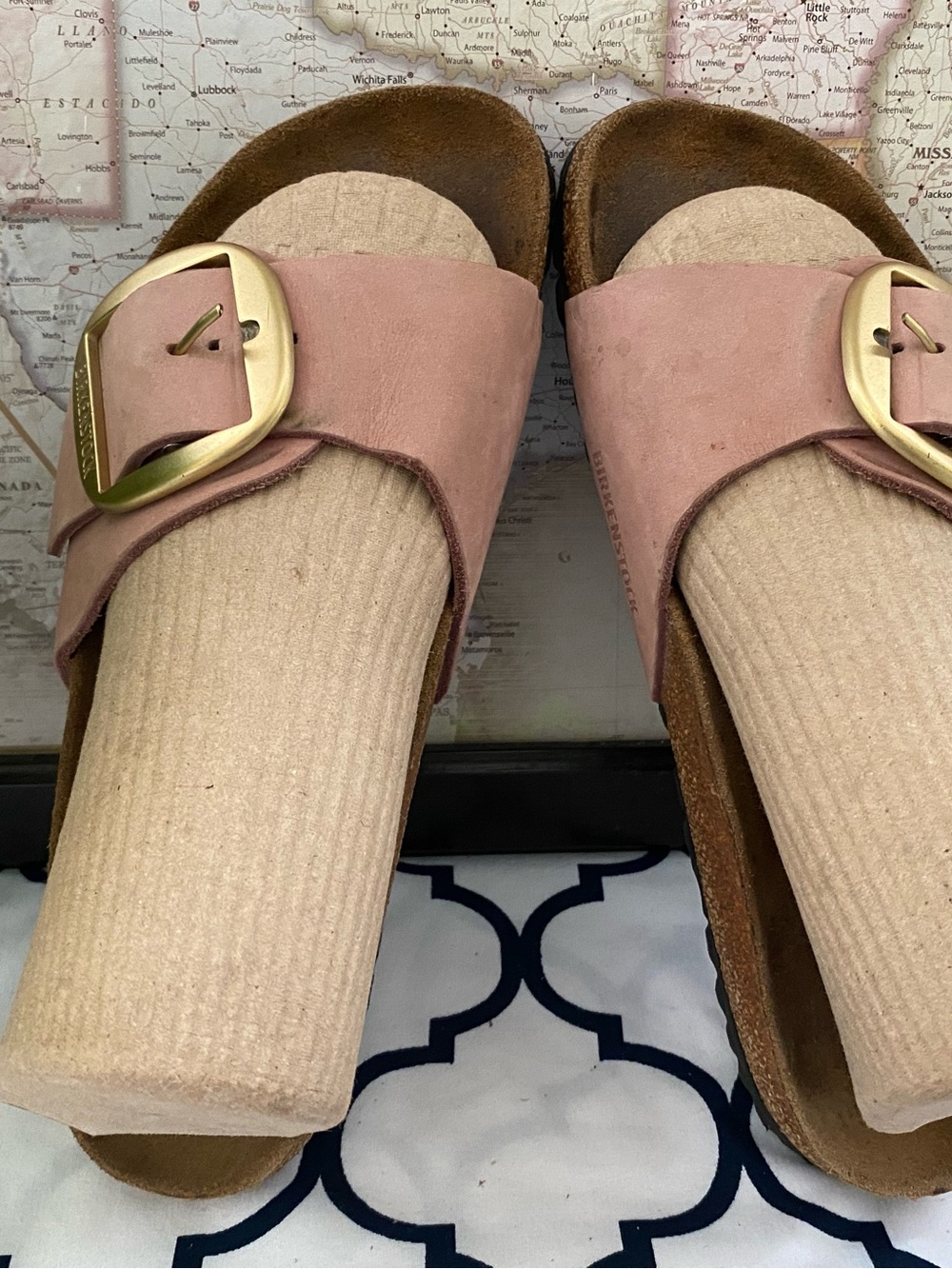 Birkenstock Madrid Gold Big Buckle Women Dusty Pink Nubuck Leather Sandal 39/7 - Picture 3 of 12